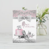 Invitation Quinceanera rose et gris fête d'anniversaire (Debout devant)