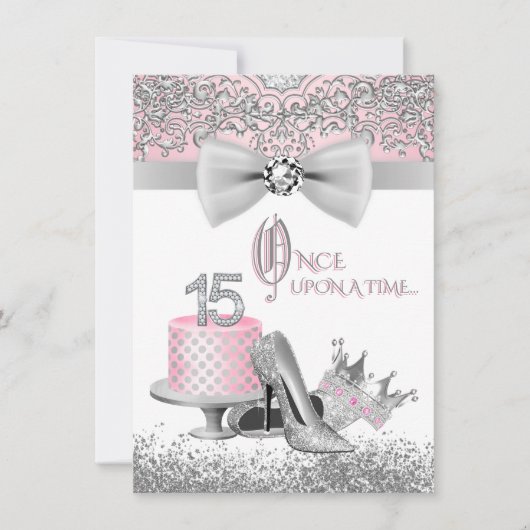 Invitation Quinceanera rose et gris fête d'anniversaire (Devant)
