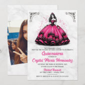 Invitation Quinceañera rose et noire (Devant / Derrière)