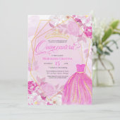 Invitation Quinceañera Rose et or élégant chic Tiara (Debout devant)
