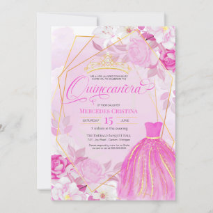 Invitation Quinceañera Rose et or élégant chic Tiara