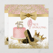 Invitation Quinceanera rose et or fête d'anniversaire (Devant / Derrière)