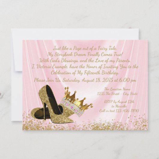 Invitation Quinceanera rose et or fête d'anniversaire (Dos)