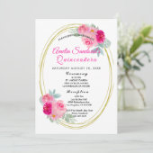 Invitation Quinceanera rose et or Floral (Debout devant)