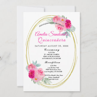 Invitation Quinceanera rose et or Floral