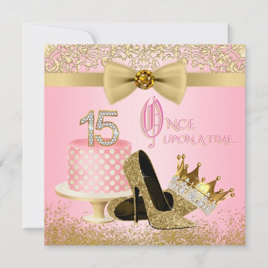 Invitation Quinceanera rose et or Princesse 15e anniversaire (Devant)