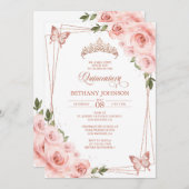 Invitation Quinceañera Rose et Or Rose (Devant / Derrière)