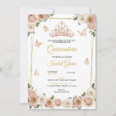 Invitation Quinceañera rose et or rose (Devant)