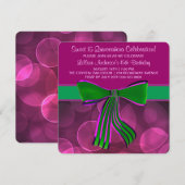 Invitation Quinceanera rose et vert (Devant / Derrière)