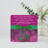 Invitation Quinceanera rose et verte (Debout devant)