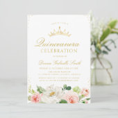 Invitation Quinceanera rose floral (Debout devant)