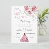 Invitation Quinceañera rose Floral (Debout devant)