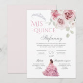 Invitation Quinceañera rose Floral (Devant / Derrière)