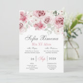 Invitation Quinceañera rose Floral (Debout devant)