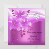 Invitation Quinceanera Rose Floral Diamond fête d'anniversair (Devant)