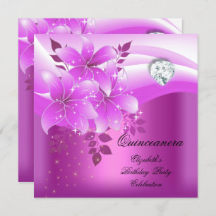 Invitation Quinceanera Rose Floral Diamond fête d'anniversair