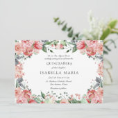 Invitation Quinceañera rose floral élégant (Debout devant)