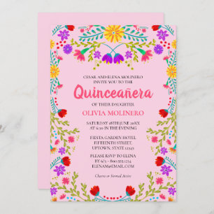 Invitation Quinceanera rose Floral mexicain 15e anniversaire