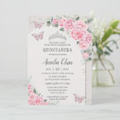 Invitation Quinceañera Rose Floral Princess 15 Años Papillon (Debout devant)