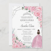 Invitation Quinceañera Rose Floral Princess Argent Anniversai (Devant)