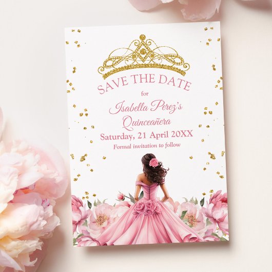 Invitation Quinceanera Rose Floral Princess Enregistrer la da