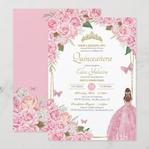 Invitation Quinceanera rose Floral Rose Quince Gown Papillon