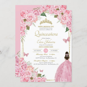 Invitation Quinceanera rose Floral Rose Quince Gown Papillon