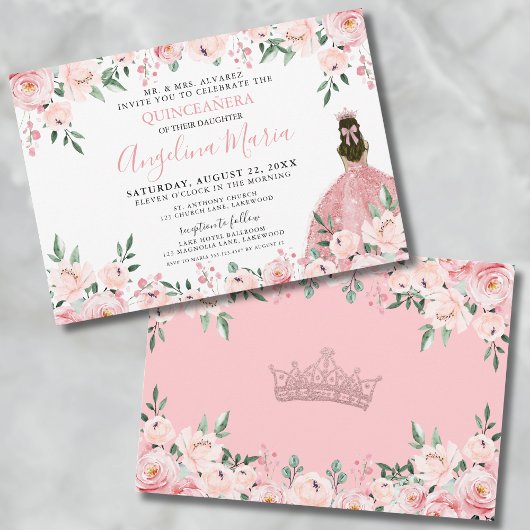 Invitation Quinceanera rose florale