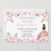 Invitation Quinceanera rose florale (Devant)
