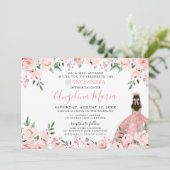 Invitation Quinceanera rose florale (Debout devant)