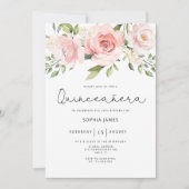 Invitation Quinceanera rose florale 15e anniversaire (Devant)