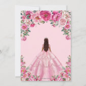 Invitation Quinceañera Rose Fuchsia Fleurs robe Gown Argent (Dos)