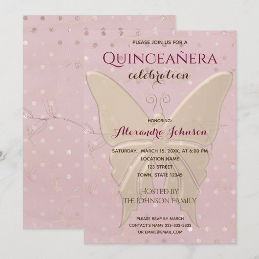 Invitation Quinceanera Rose Gold 15e anniversaire (Devant / Derrière)
