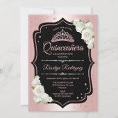 Invitation Quinceanera - Rose Gold Black White (Devant)