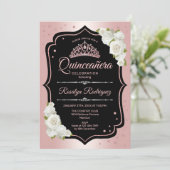 Invitation Quinceanera - Rose Gold Black White (Debout devant)