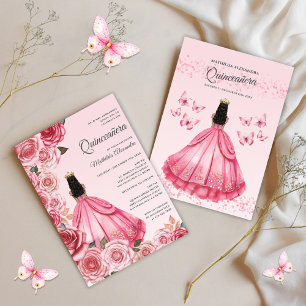 Invitation Quinceanera Rose Gold Floral Rose Pâle