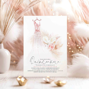 Invitation Quinceañera Rose Gold Pampas Grass 15e anniversair
