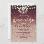 Invitation Quinceanera Rose moderne Or & Parties scintillant (Devant)