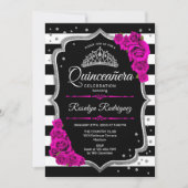 Invitation Quinceanera - Rose noir argenté (Devant)