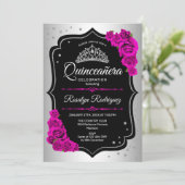 Invitation Quinceanera - Rose noir argenté (Debout devant)