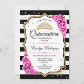 Invitation Quinceanera - Rose noir blanc (Devant)