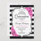 Invitation Quinceanera - Rose noir blanc (Devant)