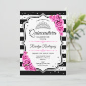 Invitation Quinceanera - Rose noir blanc (Debout devant)