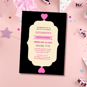 Invitation quinceañera rose noir et crème
