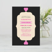 Invitation quinceañera rose noir et crème (Debout devant)