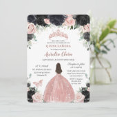 Invitation Quinceañera Rose noir Rose or princesse (Debout devant)