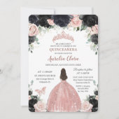Invitation Quinceañera Rose noir Rose or princesse (Devant)