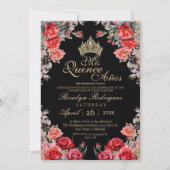 Invitation Quinceanera - Rose noire et rouge or (Devant)