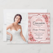 Invitation Quinceanera rose Or Avec Photo (Devant)