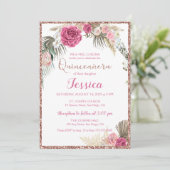 Invitation Quinceanera Rose or Parties scintillant florale In (Debout devant)